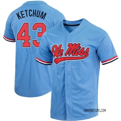 Men's Cole Ketchum Ole Miss Rebels Replica Powder Full-Button Baseball Jersey - Blue