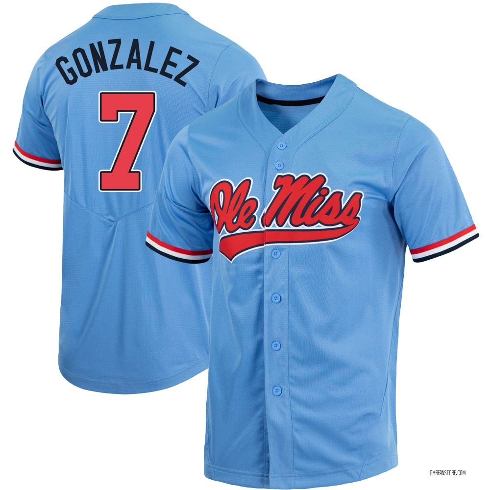 Men's Jacob Gonzalez Ole Miss Rebels Replica Powder Full-Button Baseball Jersey - Blue