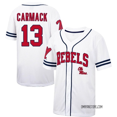 Men's Kyler Carmack Ole Miss Rebels Replica Colosseum /Navy Free Spirited Baseball Jersey - White