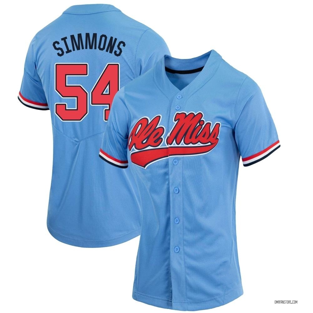 Women's Austin Simmons Ole Miss Rebels Replica Powder Full-Button Baseball Jersey - Blue