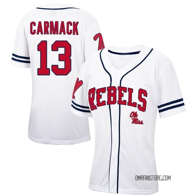 Women's Kyler Carmack Ole Miss Rebels Replica Colosseum /Navy Free Spirited Baseball Jersey - White