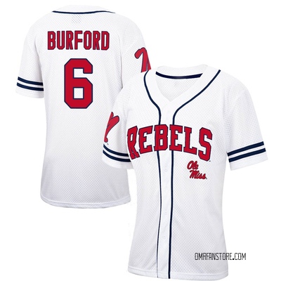 Women's Reagan Burford Ole Miss Rebels Replica Colosseum /Navy Free Spirited Baseball Jersey - White