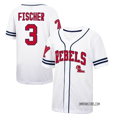 Youth Andrew Fischer Ole Miss Rebels Replica Colosseum /Navy Free Spirited Baseball Jersey - White