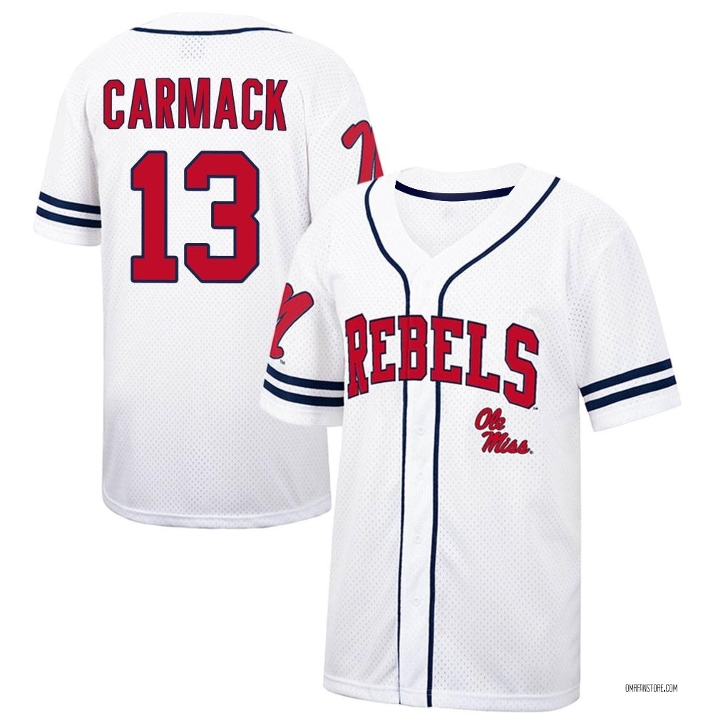 Youth Kyler Carmack Ole Miss Rebels Replica Colosseum /Navy Free Spirited Baseball Jersey - White