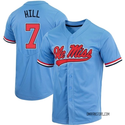 Youth Luke Hill Ole Miss Rebels Replica Powder Full-Button Baseball Jersey - Blue