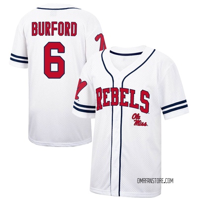 Youth Reagan Burford Ole Miss Rebels Replica Colosseum /Navy Free Spirited Baseball Jersey - White