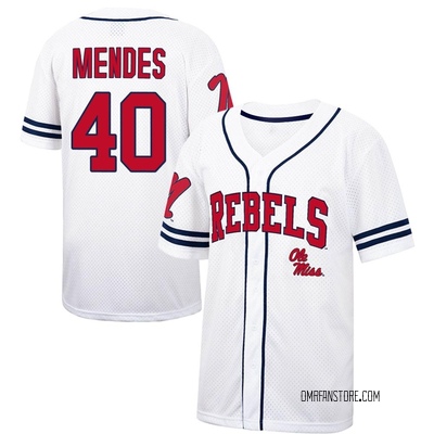 Youth Wes Mendes Ole Miss Rebels Replica Colosseum /Navy Free Spirited Baseball Jersey - White